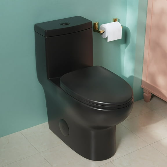 Ally 12 in. Rough in Size 1-Piece 0.8/1.28 GPF Dual Flush Elongated Toilet in Black, Seat Included