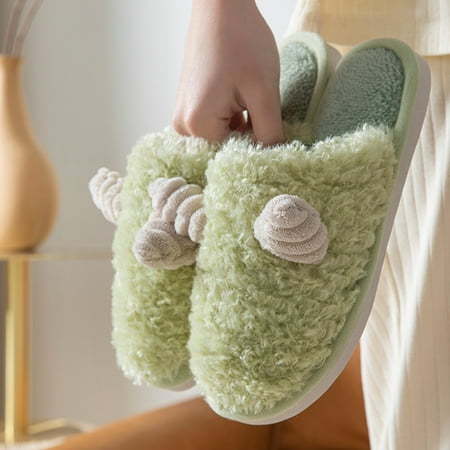 

STEADY Women s Cow Cotton Slippers Warm Home Cute Soft Plush House Slippers Shoes Green / 36