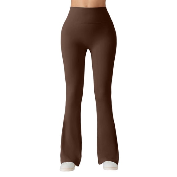 TGPMGRZ Flare Leggings for Women High Waist Yoga Pants with Pockets Tummy Control Workout Gym Bootcut Leggings Brown, Size S