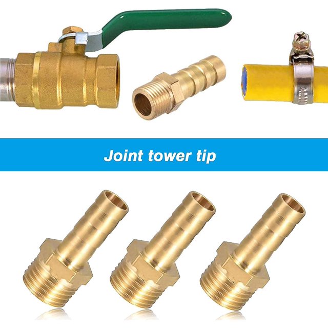 Conector de acoplamiento de manguera de púas de latón Conector de boquilla de tubería de rosca macho para aire, agua, combustible, gas (4 piezas, dorado) ZefeiWu 8390606904331