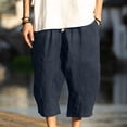 thumbnail image 2 of LODIENY Men's Linen Plus Size (M-5XL) Capri Pants Lightweight Loose Fit 3/4 Pant Elastic Waist Drawstring Harem Casual Beach Yoga Trousers Navy XXXXXL, 2 of 7