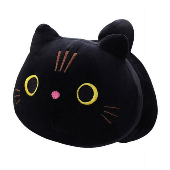 Peluche Oreiller Chat, Poupée Douce Mignonne, Peluches Jouets Cadeaux d'Anniversaire pour Enfants (Noir 45cm