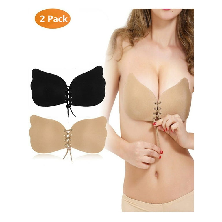 2PCS Invisible Bra Sticky Breathable Lace-up Strapless Bra Push up Bra for  Women 
