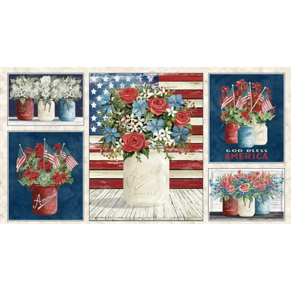 P  B Textiles Farmhouse Americana Patriotic Bouquet Panel