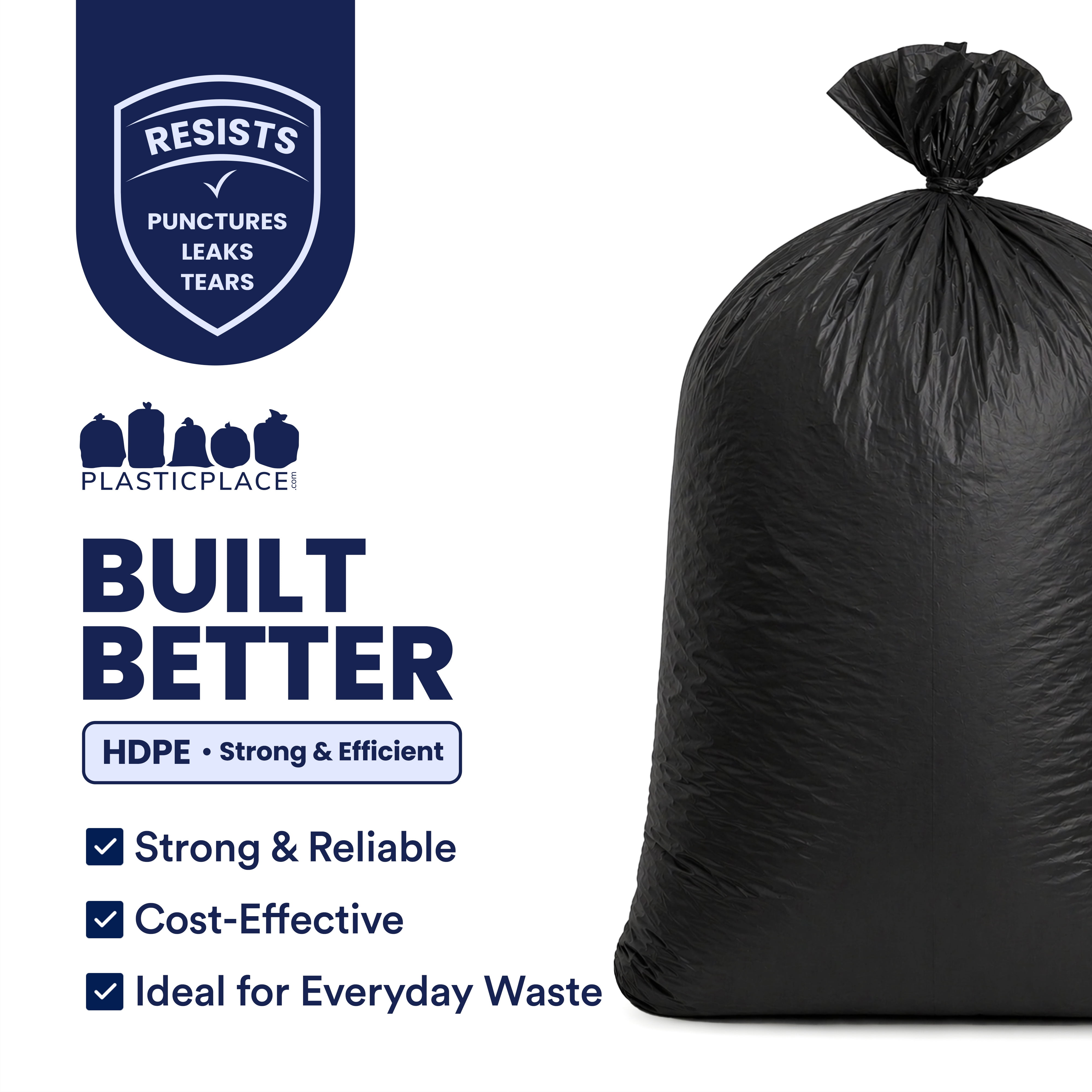 Plasticplace 55-60 Gallon Trash Bags, Heavy Duty Black Garbage Bags, 100 Count for Lawn, Yard, and Outdoor Waste Disposal, Ideal for Industrial Trash Cans, Contractors, and Home Improvement Projects
