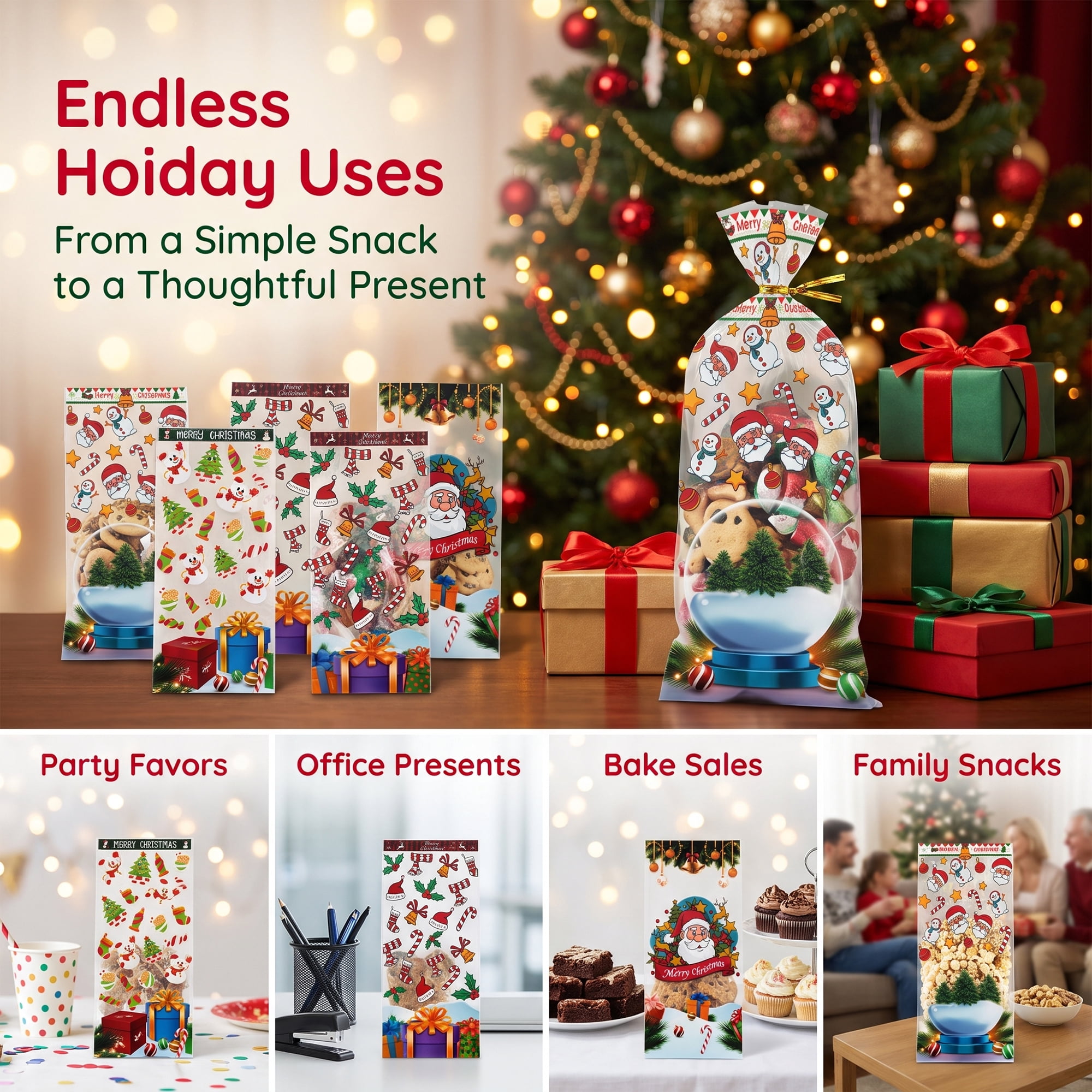 Unique Bargains 50Pcs Present Gift Bags for Cookies and Treats Clear 4.9" x 10.8"