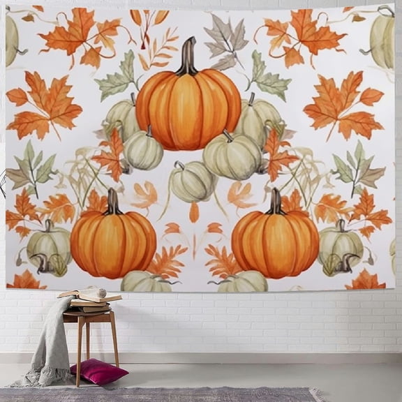 Pratyus Pumpkins Leaves Halloween Tapestry Wall Hanging Short Plush Multi-functional Home Decor 50x40inch