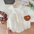 thumbnail image 2 of Vestido de manga abullonada hueca para niñas, vestido de verano de manga corta con encaje para niños, 2 of 6