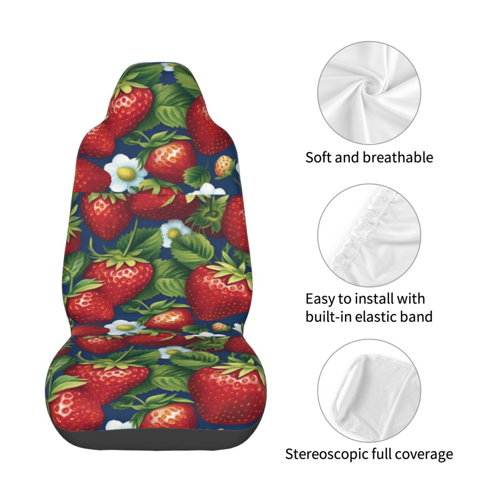 Naloa Strawberry2 Car Seat Covers Universal Front Seat Coves for Car Accessories ,Padded Car Covers for Automotive, SUV, Truck, and Van