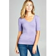 thumbnail image 2 of Junior & Junior Plus Basic Cotton V Neck Elbow Sleeve Tee Shirt Top, 2 of 3