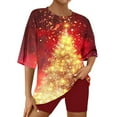 thumbnail image 2 of Jamicy Vêtements de Nuit pour Femmes Cadeaux pour Femmes Chemises Imprimées Arbre de Noël pour Femmes T-Shirts à Manches Courtes Hauts Col Rond Graphiques Amusants Pyjamas de Noël, 2 of 7