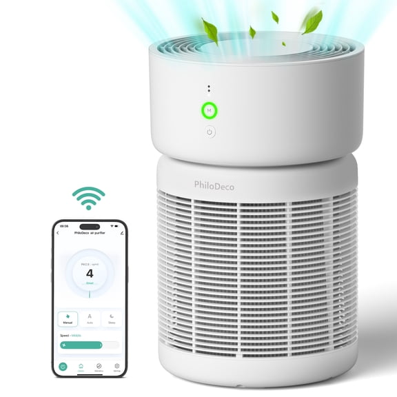 PhiloDeco HEPA Air Purifier,Covers Up to 3,500 sq ft,PM2.5 Air Quality Monitoring,Smart WiFi Control, Auto, Pet, And Sleep Modes,Effectively Removes Dust, Pollen, And Wildfire Smoke,Relieves Allergy