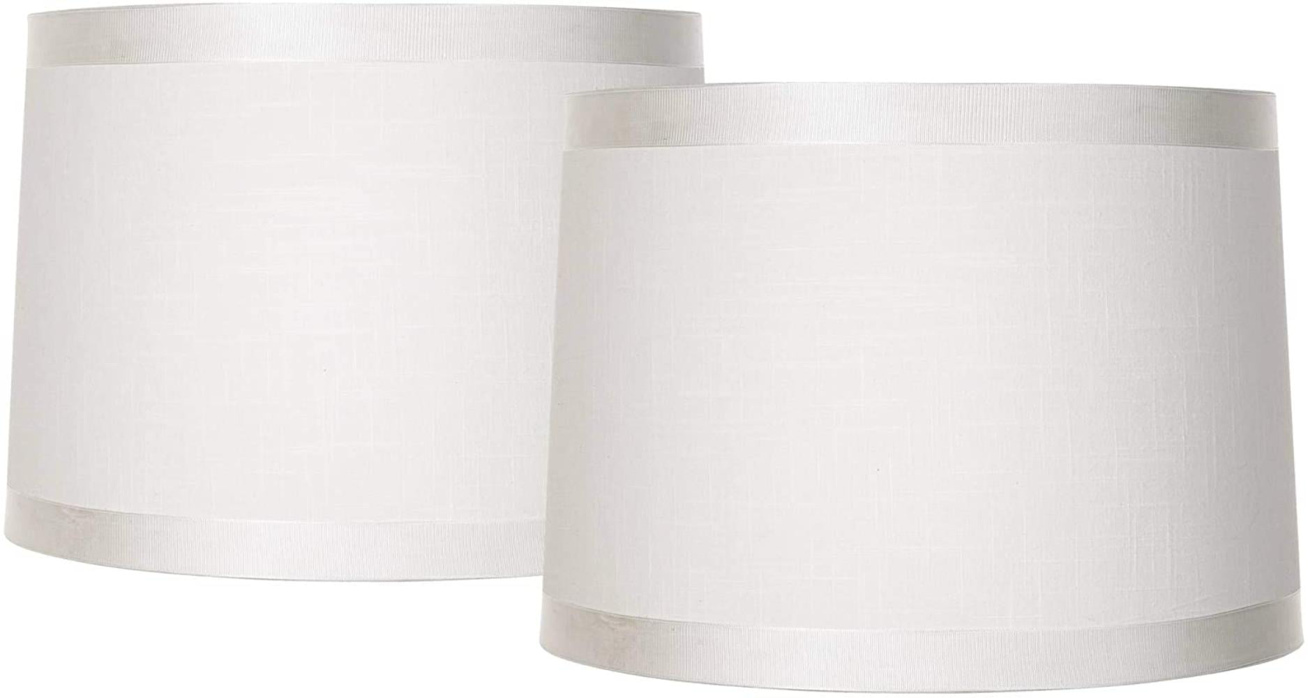 White Fabric Set of 2 Drum Lamp Shades 13x14x10 Spider 