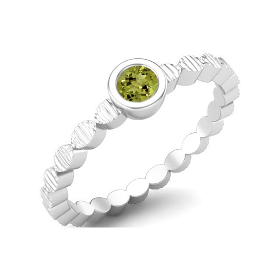 925 Sterling Silver 3mm Round Peridot Stackable Women Valentines Day Gifts Ring