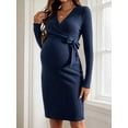 thumbnail image 7 of Sucegi Women's Ribbed Knit Maternity Wrap Nursing Dress, Long Sleeve V Neck Side Tie Maternity Dress for Fall Winter, 7 of 7