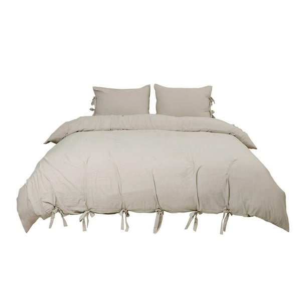 Conjunto Cobertor De Camas Super King Única Lavada De Algodón Funda De Almohada Colcha Edredón Bronceado Reina