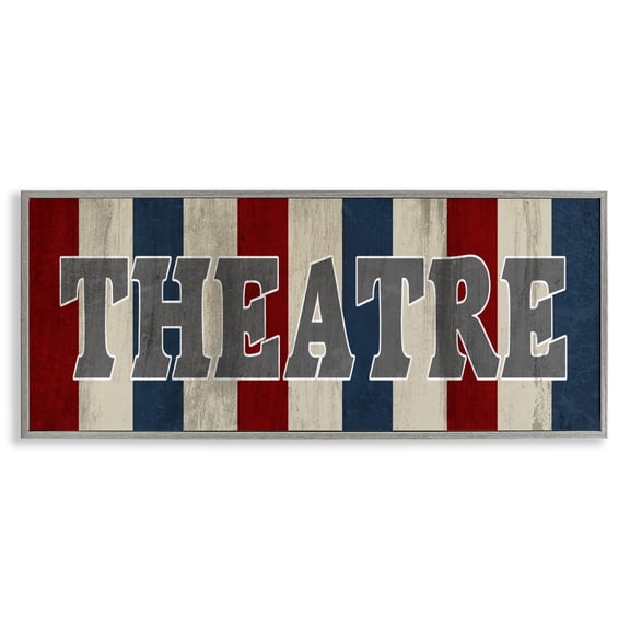Stupell Industries Eclectic Rustic Vintage Theatre Sign Gray Framed Giclee Art, 24 x 10, by Kim Allen
