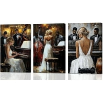 Hieng Black Jazz Wall Art 3 Pieces Black Woman Playing Canvas Prints African American Pictures Music Themed Paintings for Musical Club Decor Unframed