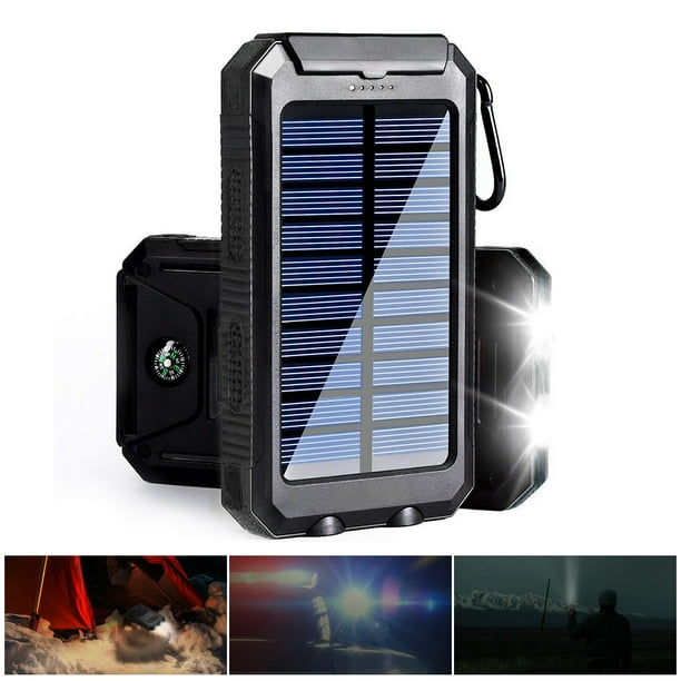Solar Panel Power Bank 20000mAh Portable Charger Waterproof Dual USB
