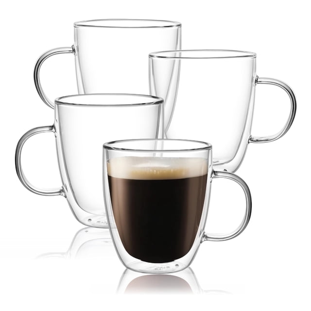 Tazas de vidrio grandes CNGLASS de 500 ml, de doble pared, set de 4