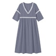 thumbnail image 4 of ClodeEU Women's Lace Trim V Neck 3/4 Sleeve Tunic Midi Dress,Casual Boho Beach Vacation Dress Gray,Women's Plus M, 4 of 7