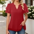 thumbnail image 3 of T Shirts for Women 2026 Summer Short Ruffle Sleeve V Neck Chiffon Dressy Casual Tshirt Blouse Tunic Top, 3 of 7