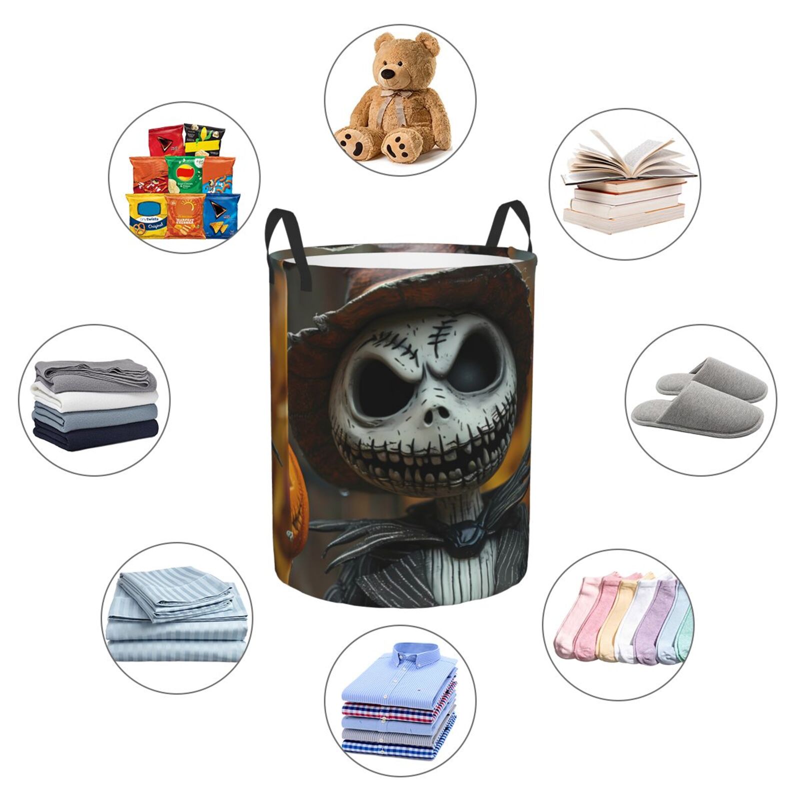 Large Laundry Basket with Handles - Halloween Funny Skeleton Kids Baby Dirty Clothes Laundry Hamper for Bedroom Aesthetic