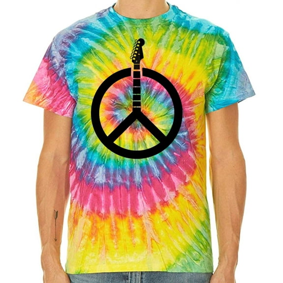 Guitar Peace Sign Tie Dye Tee Shirt - Saturn, Medium