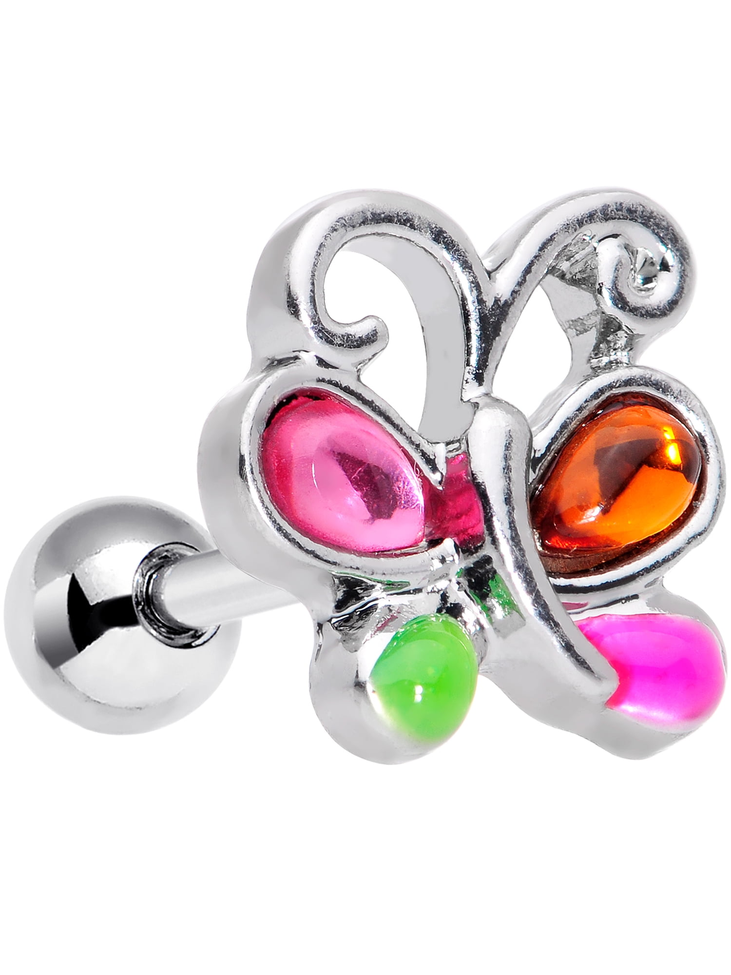Body Candy Body Candy 16G Womens Stainless Steel Pink Orange Accent Butterfly Cartilage