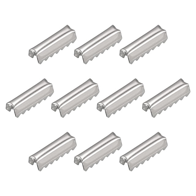 Uxcell Belt Buckle End Tips, 0.43'' Ribbon Crimp End Fasteners, Silver Tone 100 Pack