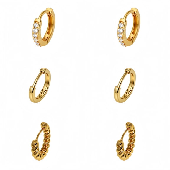 14K Gold Plated Hoop Earrings Set, Hypoallergenic Hoops for Women, 3 Pairs