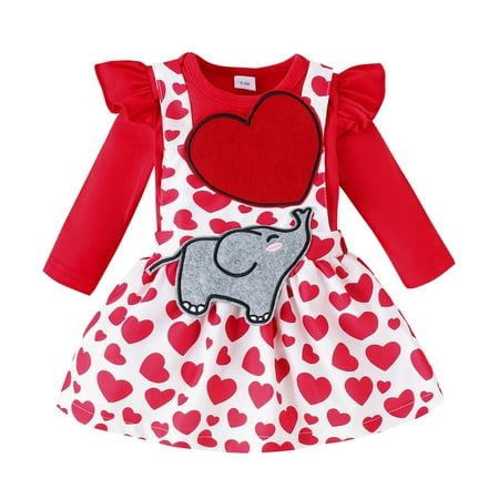 

LLDYYDS Toddler Girls Valentine s Day Ruffles Long Sleeve Romper Love Prints Skirts Outfits