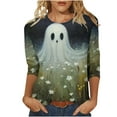 thumbnail image 2 of VKOYWKM Ghost Tops Women Halloween 3/4 Sleeve T-Shirts Halloween Spooky Print Crew Neck Pullover Tees Loose Fit Comfy Fall Tunic Tops Halloween Costumes, 2 of 5