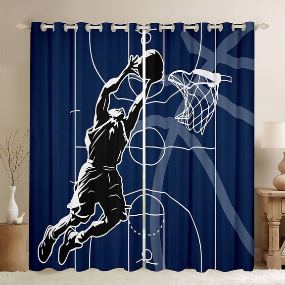 Homewish Basketball Gamer Black Out Curtains for Female Men Teens,Ball Game Curtains Pack of 2 (42x63 Each),Sport Theme Bedroom Curtains,Ultra Soft Home Decor