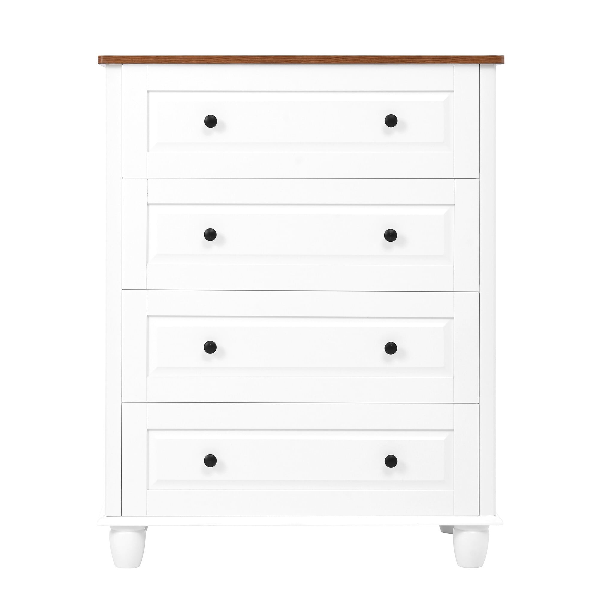 AENKYO 4-Drawer Dresser with Walnut Top, Drawer Chest for Bedroom, Living Room, Ivory White