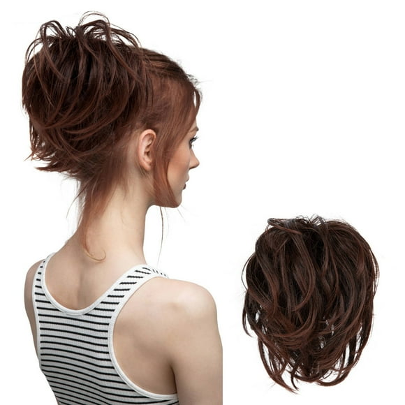Mother'S Day Real Silk Wig, Messy Hair Bun Hair Pieces Curly Synthetic Updo Scrunchies Ponytail Extension for Women Black 1Pcs, Wig, Closure,Hair Bundles,Lace Frontal,Highlight Cap,Lace Front,Lace