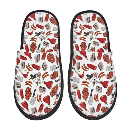 Balery Red Food Slient Indoor Furry Fleece Comfort House Shoes Soft Non-Slip Home Shoes Cotton slippers House Slippers-- Medium