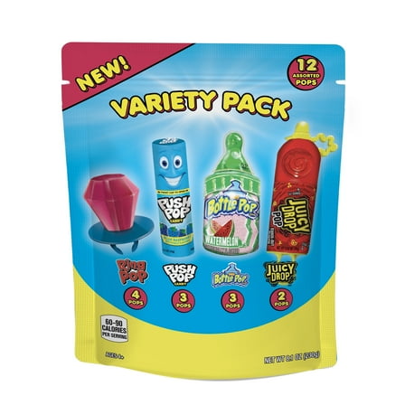 Ring Pop, Push Pop, Baby Bottle Pop, Juicy Drop Pop, Lollipop Variety Pack, 12 Count Bag