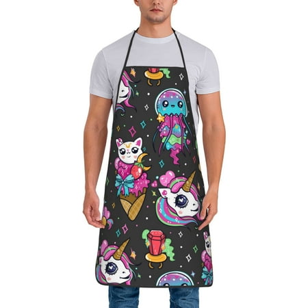 

Jgfou Cat Icecream Print Anti-fouling Apron for Men Women Waterproof Oil-Proof Kitchen Apron with Adjustable Straps Pocket and No-Pill No-Fade Fabric