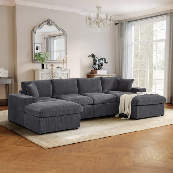 AENKYO U-Shaped Modular Sectional Sofa, Deep Seat Convertible Couch with Chaise for Living Room,Dark Gray