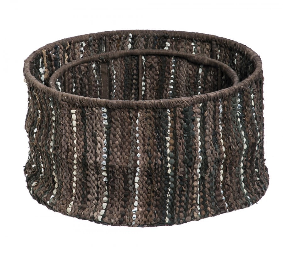 Evergreen Cozy Woven Leather Storage Baskets Set of 2