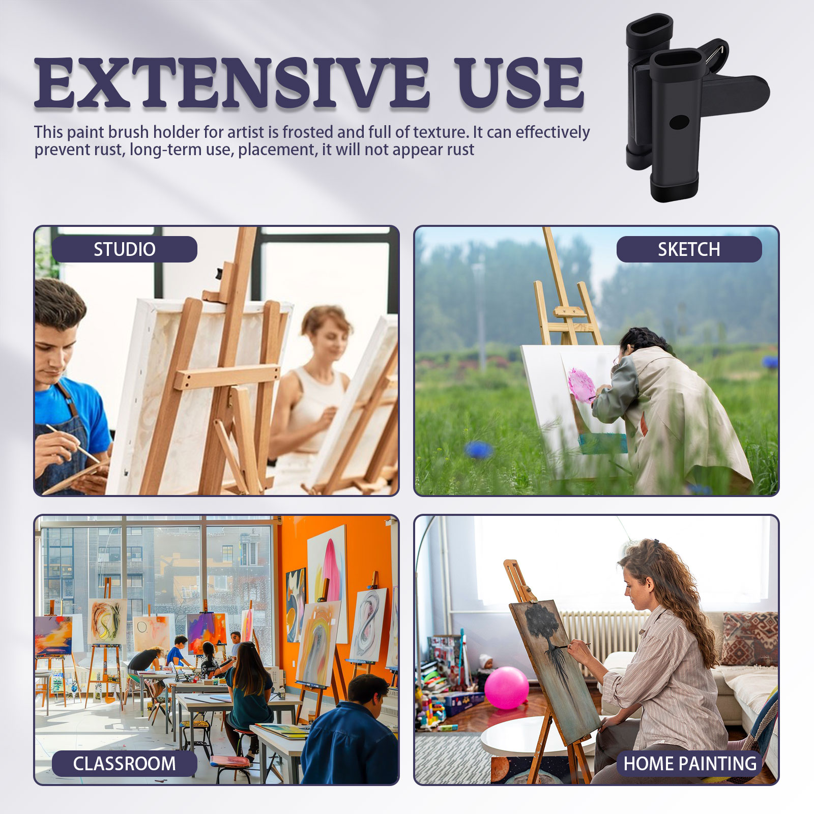 Sekonow 2 Pack Paint Brush Clip, Easel Watercolor Art Paint Brush Holder Organizer and Storage, Drumstick Holder, Black