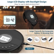 Bluetooth CD Player Portable Rechargeable Anti-Skip CD Music Player for Car/Travel with Headphones and AUX Cable,Home Audio Stereo Speaker