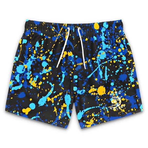 Blue & Gold Paint Splatter Swim Trunks