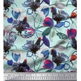 thumbnail image 1 of Soimoi Velvet Fabric Floral & Cock Watercolor Decor Fabric Printed Yard 58 Inch Wide, 1 of 3