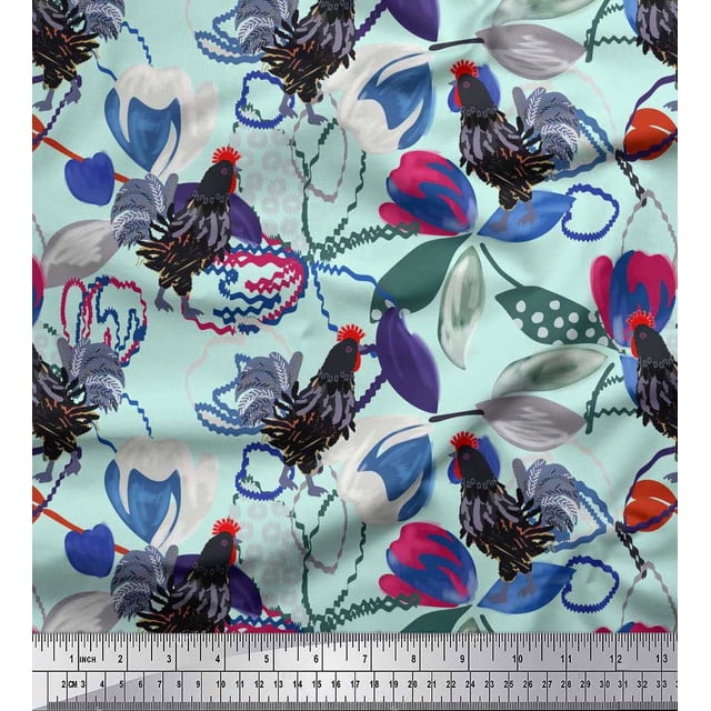 Soimoi Velvet Fabric Floral & Cock Watercolor Decor Fabric Printed Yard 58 Inch Wide