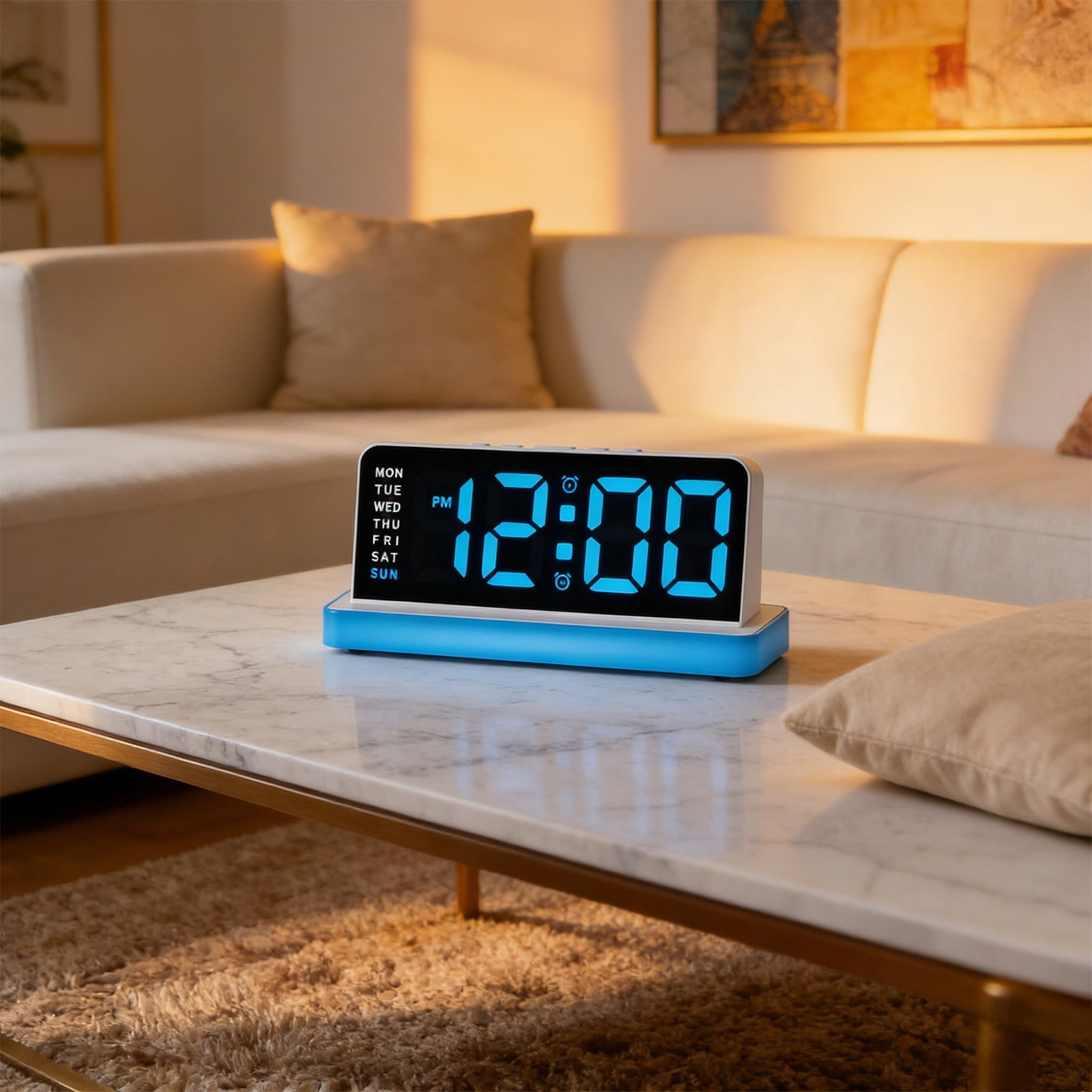SPOORYYO Digital Wall Clock with Large Display, Alarm, Calendar, Adjustable Brightness and Temperature, Desk or Wall Mount