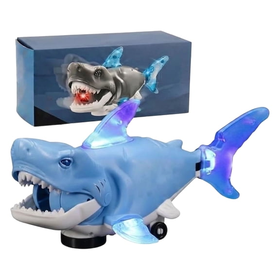 Battery Operated Light Up Blue Shark Toy with Moving Parts, Kids Electronic Animal Toy with Music and Lights