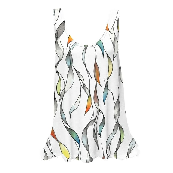 UPPADA Womens Floral Print Tank Tops Loose Fit Casual Round Neck Sleeveless Summer Tops Trendy Vacation Clothes 2025 Flowy Basic Tops Curvy Hem Past Orders White,L
