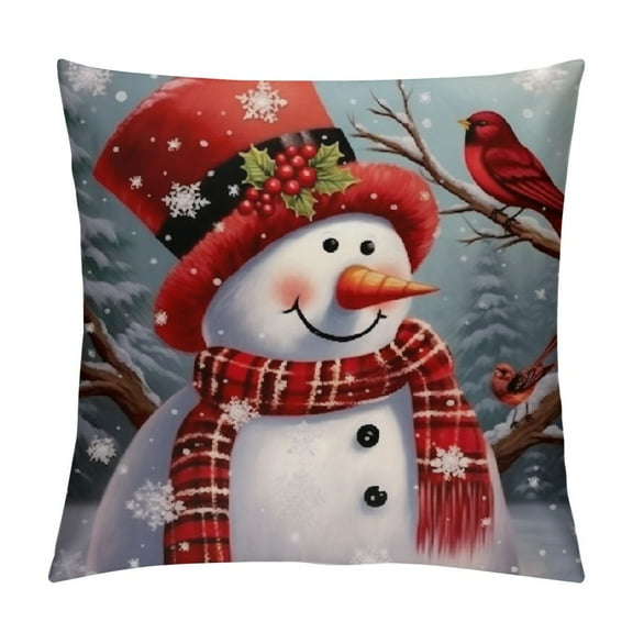 HENGT  Christmas Snowman Throw Pillow Cover  Winter Snow Cardinal Pillow Cases Pillowcase Pillow Covers Standard Size Holiday Cushion Case Decoration for Couch Bed Sofa